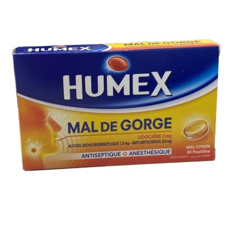 HUMEX MAL DE GORGE LIDOCAÏNE MIEL CITRON 24CP