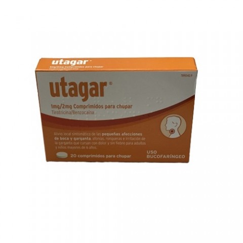 UTAGAR 1MG/2MG TIROTRICINA BENZOCAINA 20COMP PARA CHUPAR